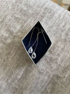 Silver Threader Earrings with Clear Teardrop Crystals